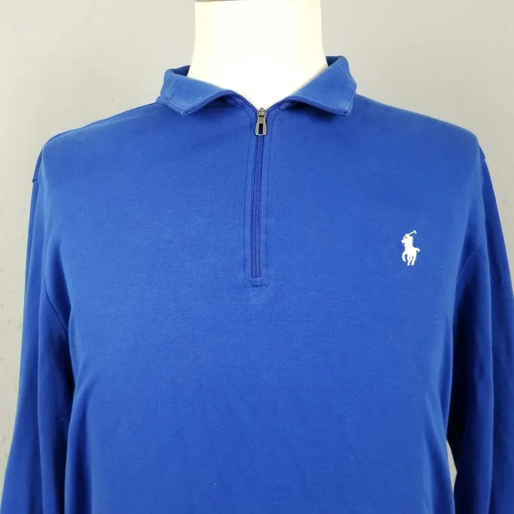 Polo Ralph Lauren‎ Shirt Mens Large Blue Quarter Zip Pima Cotton Long Sleeve